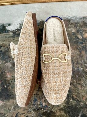 Rothy’s The Cozy Knit Loafer Mule Size 9 Moonlit Tweed Cream Beige